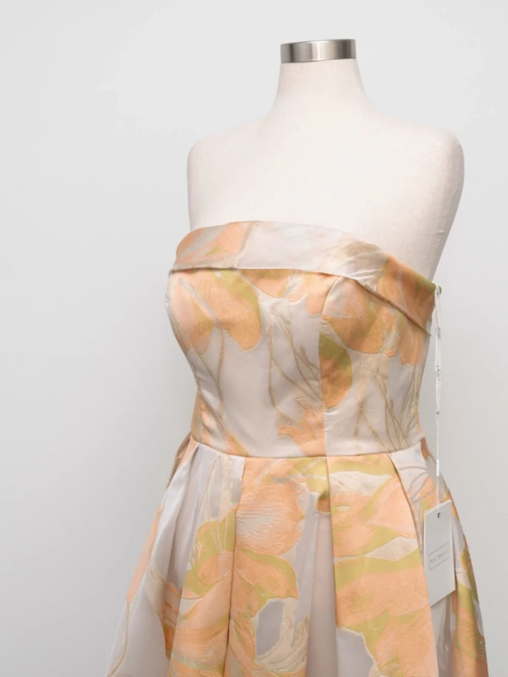 Mac Duggal -  Peach Multi Floral Brocade Strapless Midi Dress